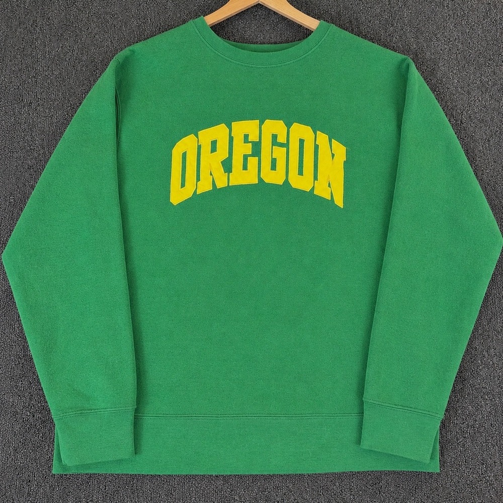 University of Oregon Ducks Sweatshirt Green Yellow Spellout Large
